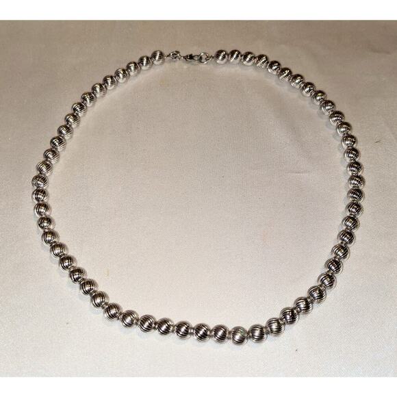 Monet Jewelry - Vintage Monet Silver Tone Textured Beaded Single Strand Necklace 15” Signed